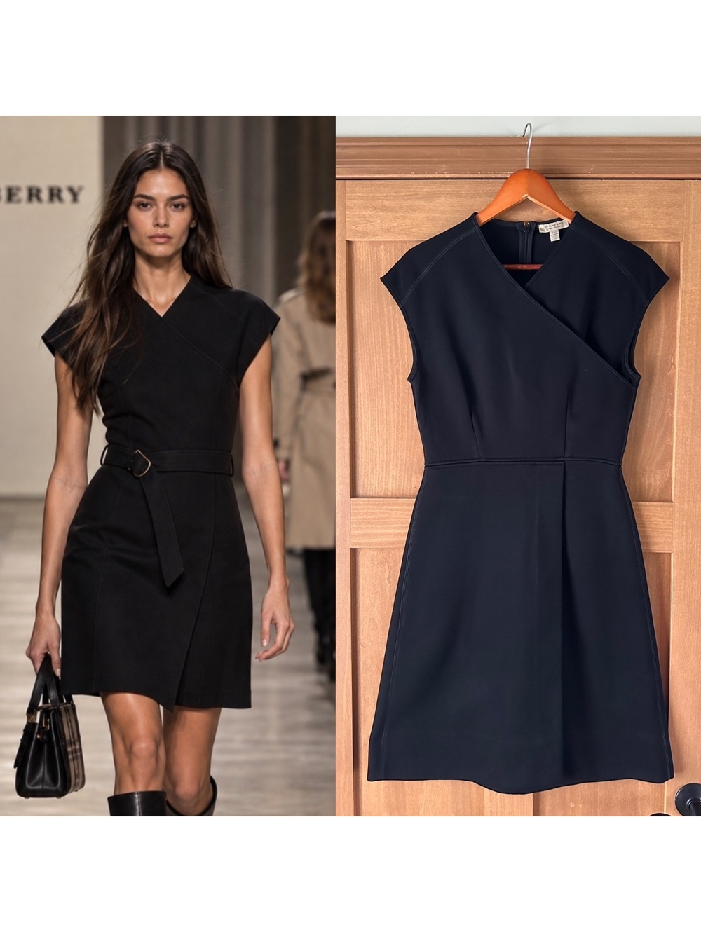 Burberry $1800 Dulsie Bonded Jersey Wrap Dress in Black Women’s size 6
